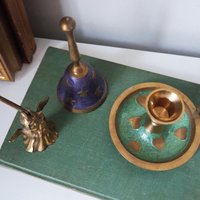 Vintage brass Christmas set | Vintage brass hand bell | Vintage brass candle holder and candle snuffer | Vintage Christmas gift set
