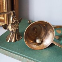 Vintage brass Christmas set | Vintage brass hand bell | Vintage brass candle holder and candle snuffer | Vintage Christmas gift set