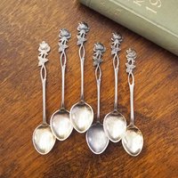 Set of six vintage teaspoons | Vintage alpacca silver teaspoons | Vintage teaspoons | Rose teaspoon set | Vintage alpacca teaspoons