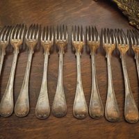 Set of ten vintage forks | C. G. Hallberg dinner forks | Vintage alpacca silver forks | Made in Sweden