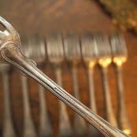 Set of ten vintage forks | C. G. Hallberg dinner forks | Vintage alpacca silver forks | Made in Sweden