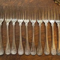 Set of ten vintage forks | C. G. Hallberg dinner forks | Vintage alpacca silver forks | Made in Sweden