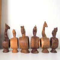 Vintage napkin rings | Set of six wooden napkin rings | Hand carved napkin rings | Set of six wooden animal napkin rings