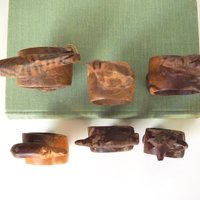 Vintage napkin rings | Set of six wooden napkin rings | Hand carved napkin rings | Set of six wooden animal napkin rings