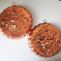 Set of two vintage copper baking molds | Vintage copper molds | Mismatched copper molds | Vintage baking molds | Vintage kitchen decor