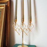 Vintage crystal candelabrum | Vintage three arm candle holder | Gold plated candelabra | Vintage heart candelabrum