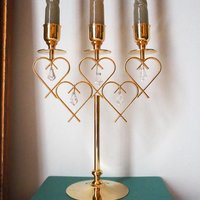 Vintage crystal candelabrum | Vintage three arm candle holder | Gold plated candelabra | Vintage heart candelabrum