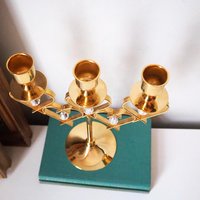 Vintage crystal candelabrum | Vintage three arm candle holder | Gold plated candelabra | Vintage heart candelabrum