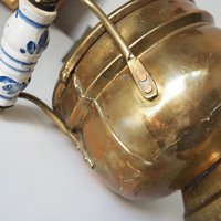 Vintage brass planter with ceramic handles | Vintage brass planter | Footed brass planter | Vintage planter