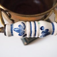 Vintage brass planter with ceramic handles | Vintage brass planter | Footed brass planter | Vintage planter