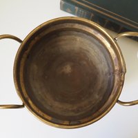 Vintage brass planter with ceramic handles | Vintage brass planter | Footed brass planter | Vintage planter