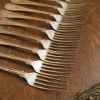 Set of ten vintage forks | C. G. Hallberg dinner forks | Vintage alpacca silver forks | Made in Sweden