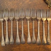 Set of ten vintage forks | C. G. Hallberg dinner forks | Vintage alpacca silver forks | Made in Sweden