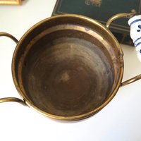 Vintage brass planter with ceramic handles | Vintage brass planter | Footed brass planter | Vintage planter