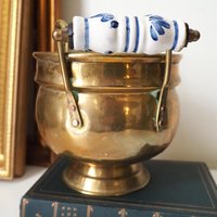 Vintage brass planter with ceramic handles | Vintage brass planter | Footed brass planter | Vintage planter