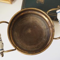 Vintage brass planter with ceramic handles | Vintage brass planter | Footed brass planter | Vintage planter