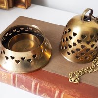 Vintage tealight candle holder | Vintage hanging lantern | Vintage heart votive candleholder | Hanging brass tealight holder