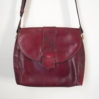 Vintage leather crossbody bag | Vintage leather bag | Burgundy leather bag | Vintage leather bag by Three Bags | Made in Finland