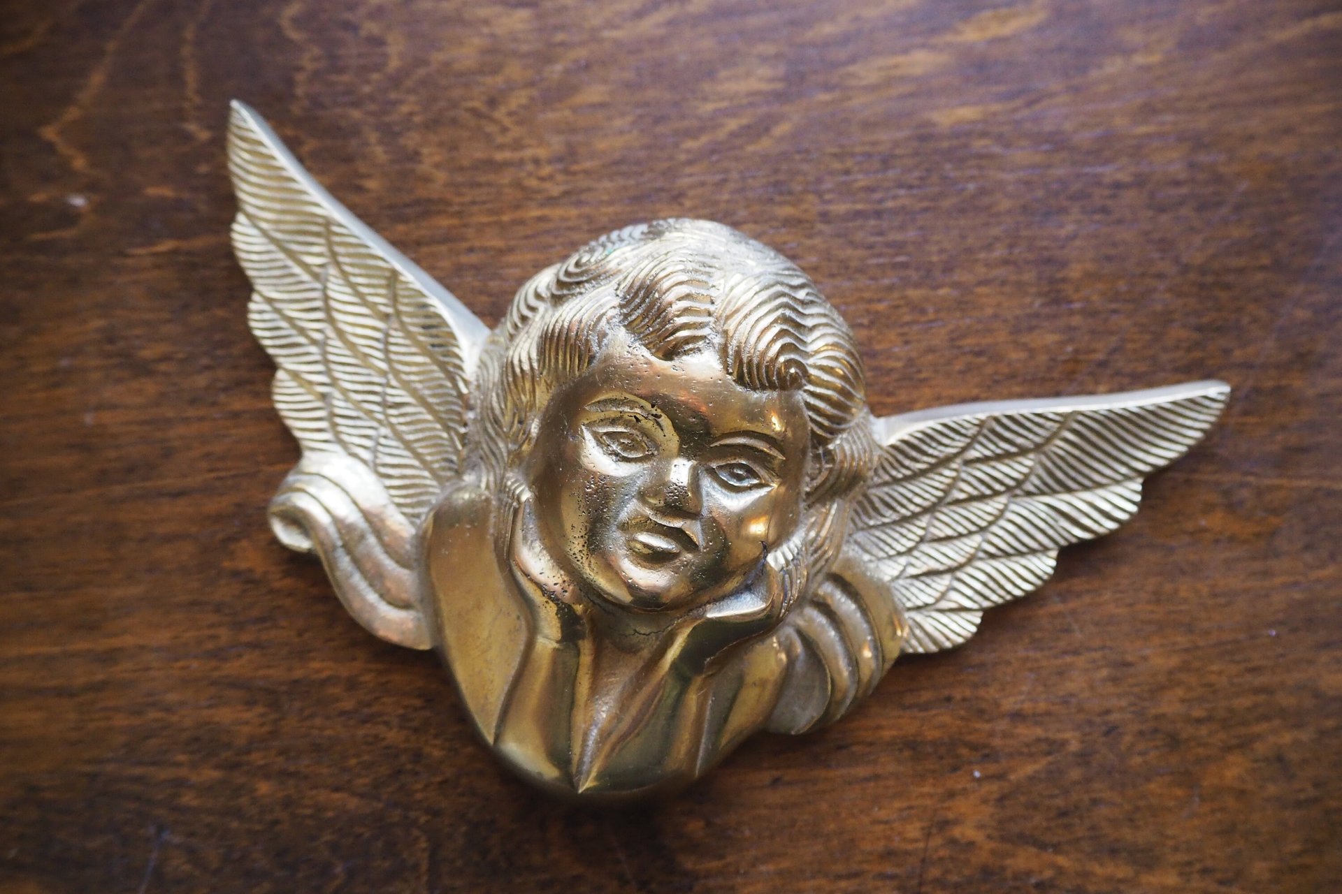 Vintage brass angel | Angel wall ornament | Vintage angel figure | Brass cherub figure