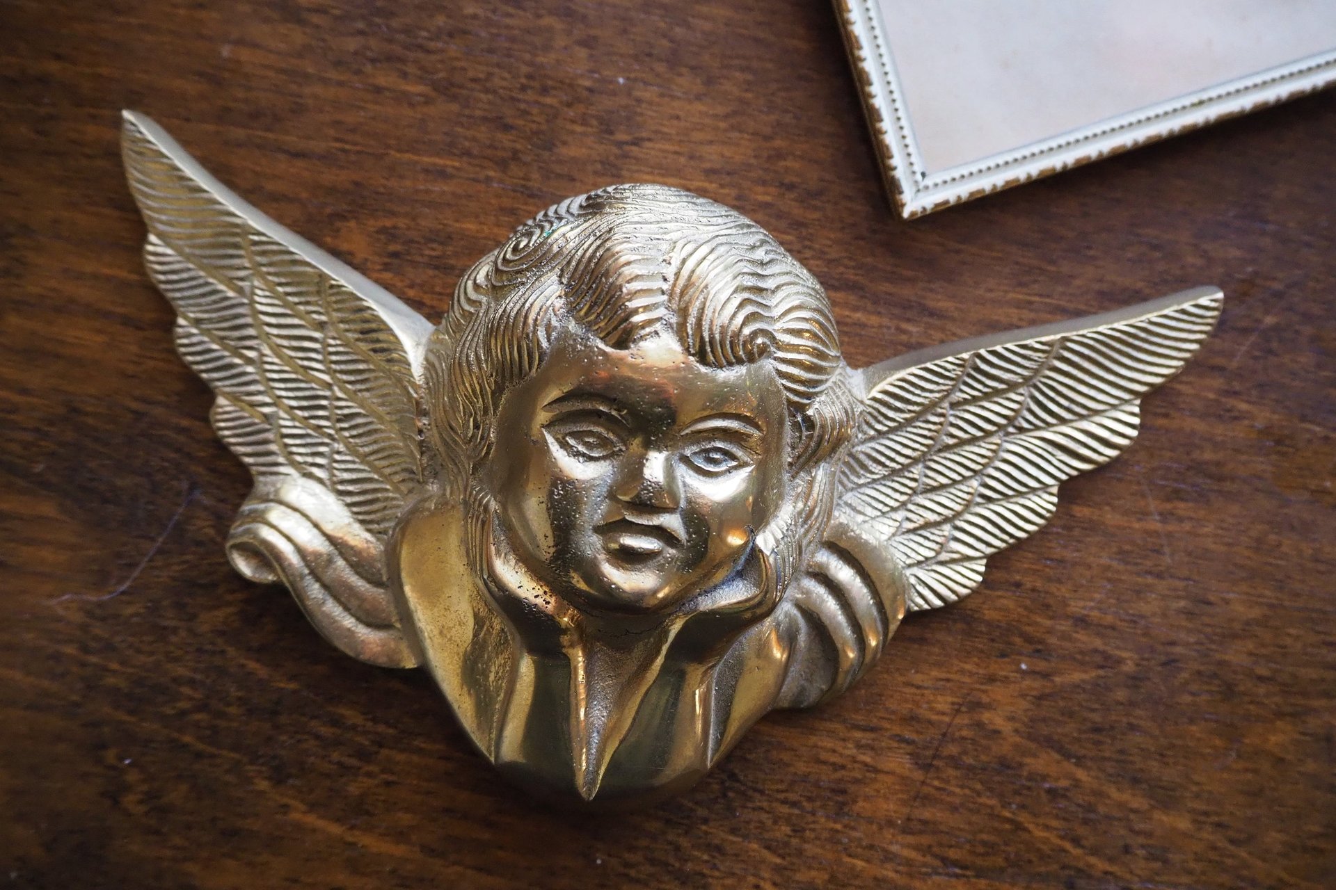 Vintage brass angel | Angel wall ornament | Vintage angel figure | Brass cherub figure
