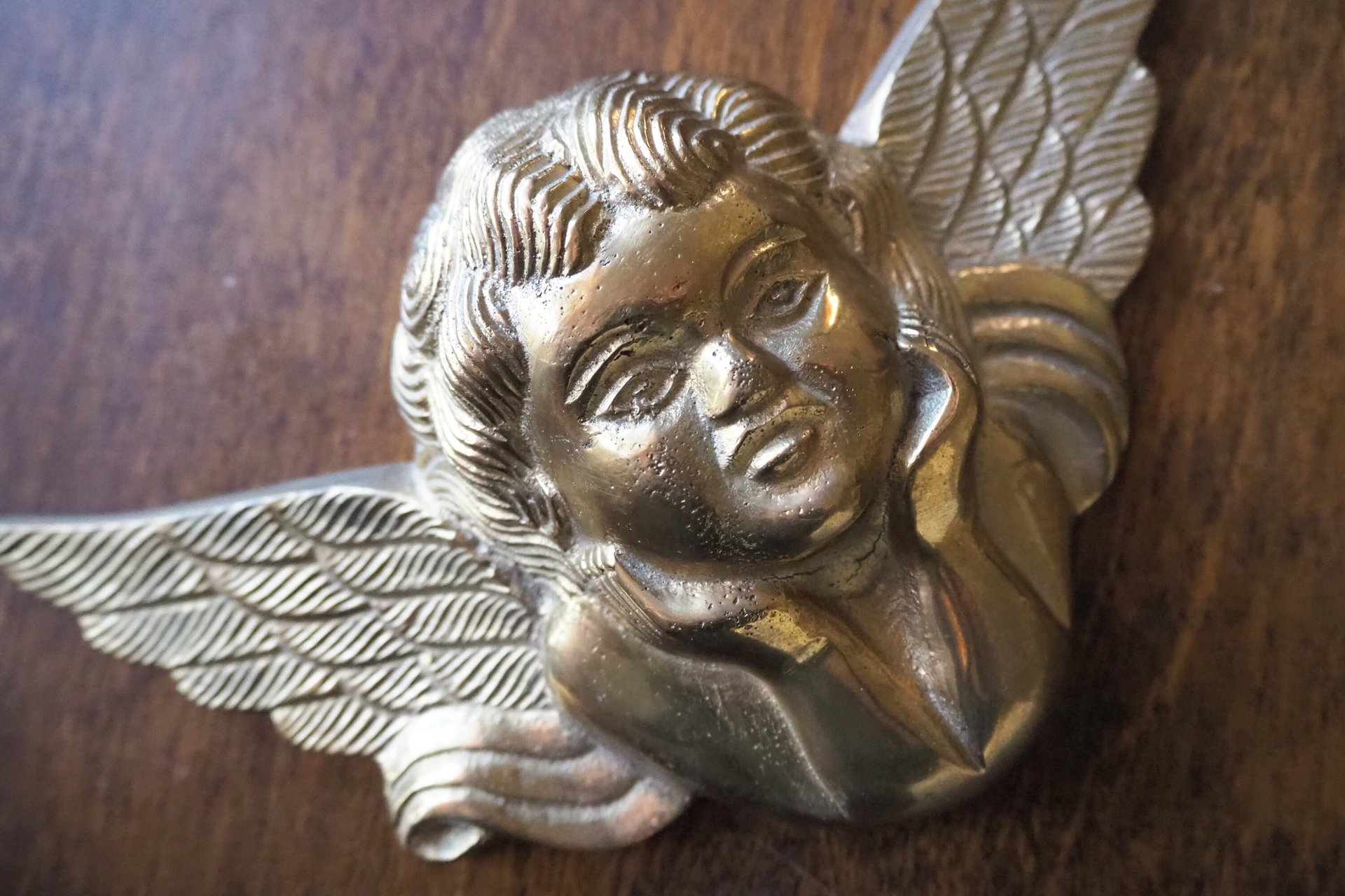 Vintage brass angel | Angel wall ornament | Vintage angel figure | Brass cherub figure