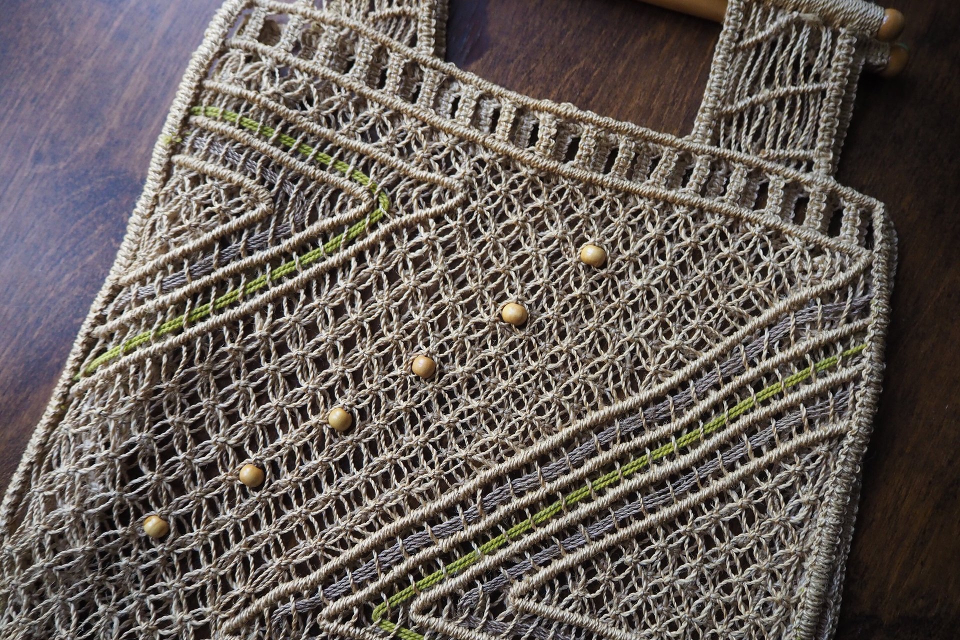 Vintage macrame bag | Macrame bag | Macrame woven handbag with wooden handles | Boho macrame bag