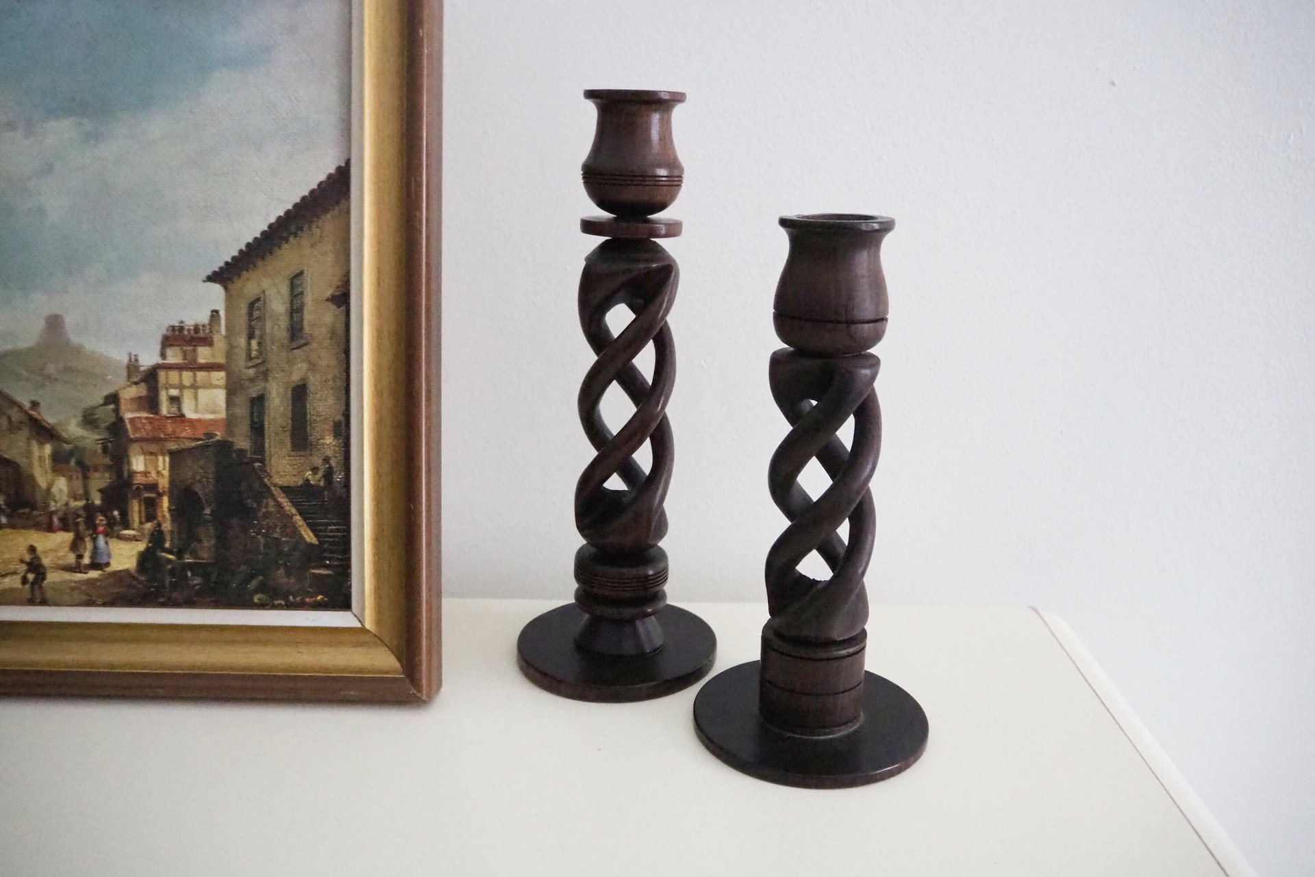 Pair of vintage candlestick holders | Wooden candlestick holders | Vintage wood candlestick holders | Candlestick holder pair