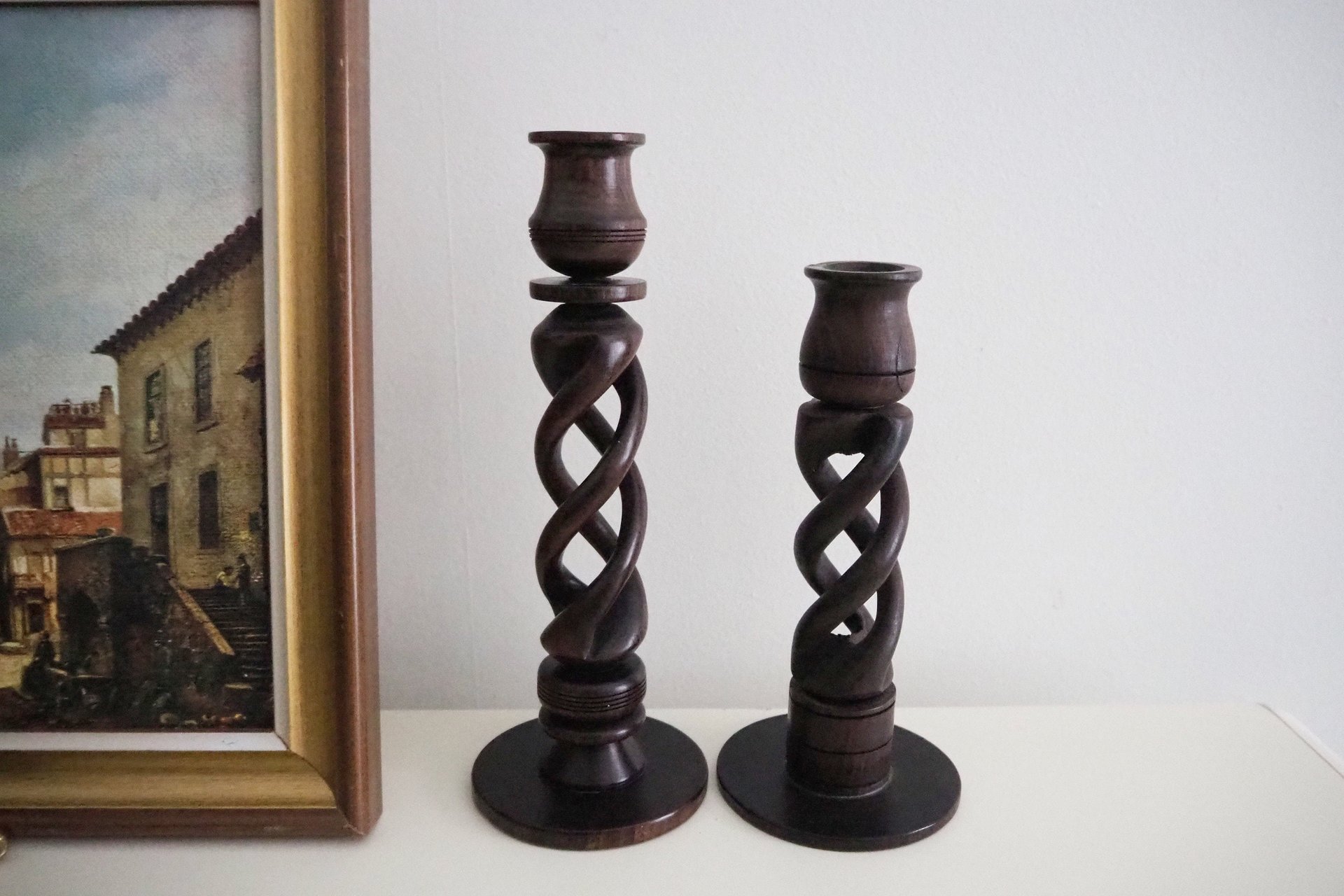Pair of vintage candlestick holders | Wooden candlestick holders | Vintage wood candlestick holders | Candlestick holder pair