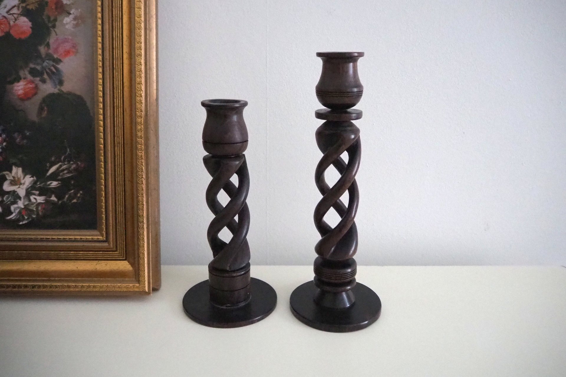 Pair of vintage candlestick holders | Wooden candlestick holders | Vintage wood candlestick holders | Candlestick holder pair