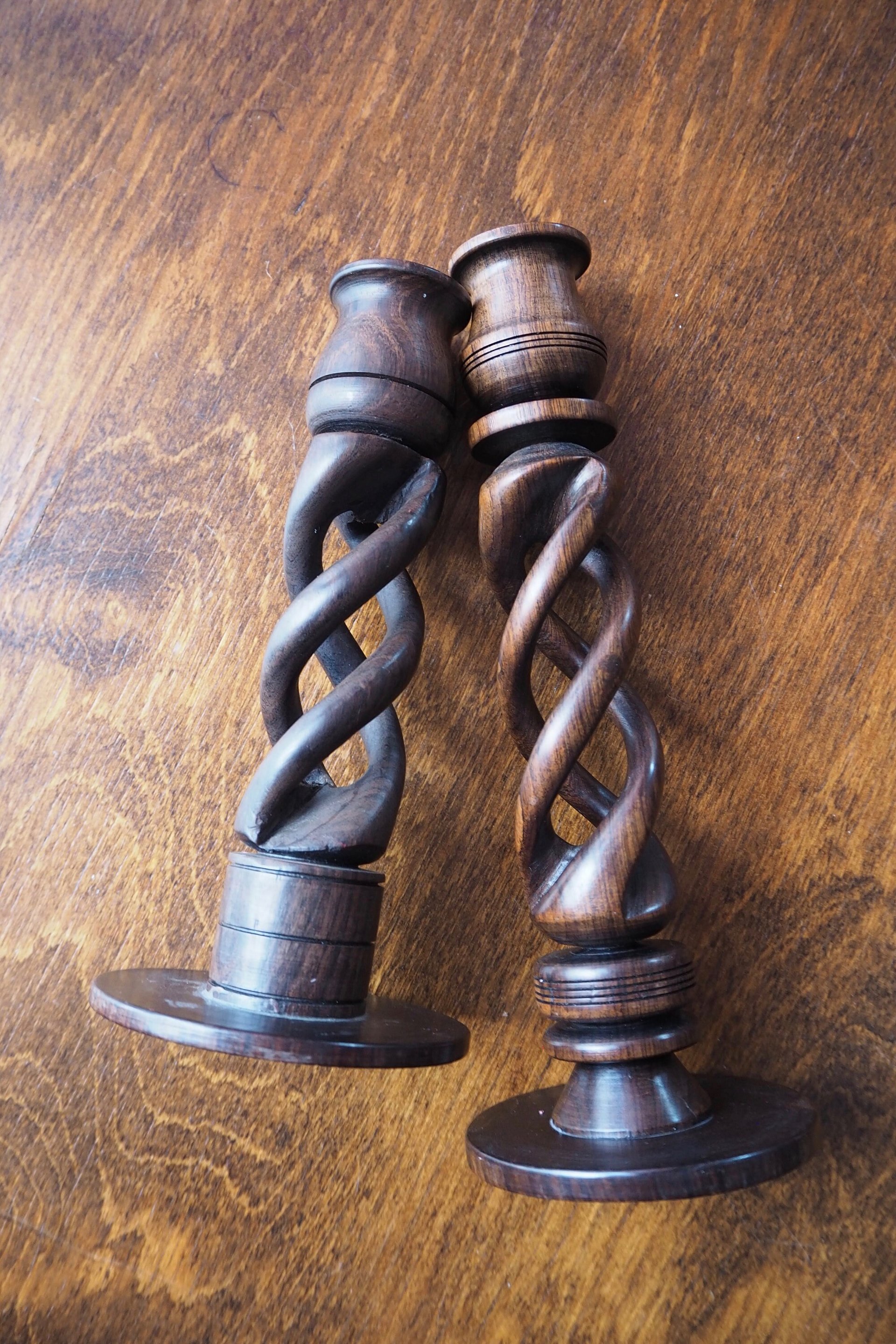 Pair of vintage candlestick holders | Wooden candlestick holders | Vintage wood candlestick holders | Candlestick holder pair