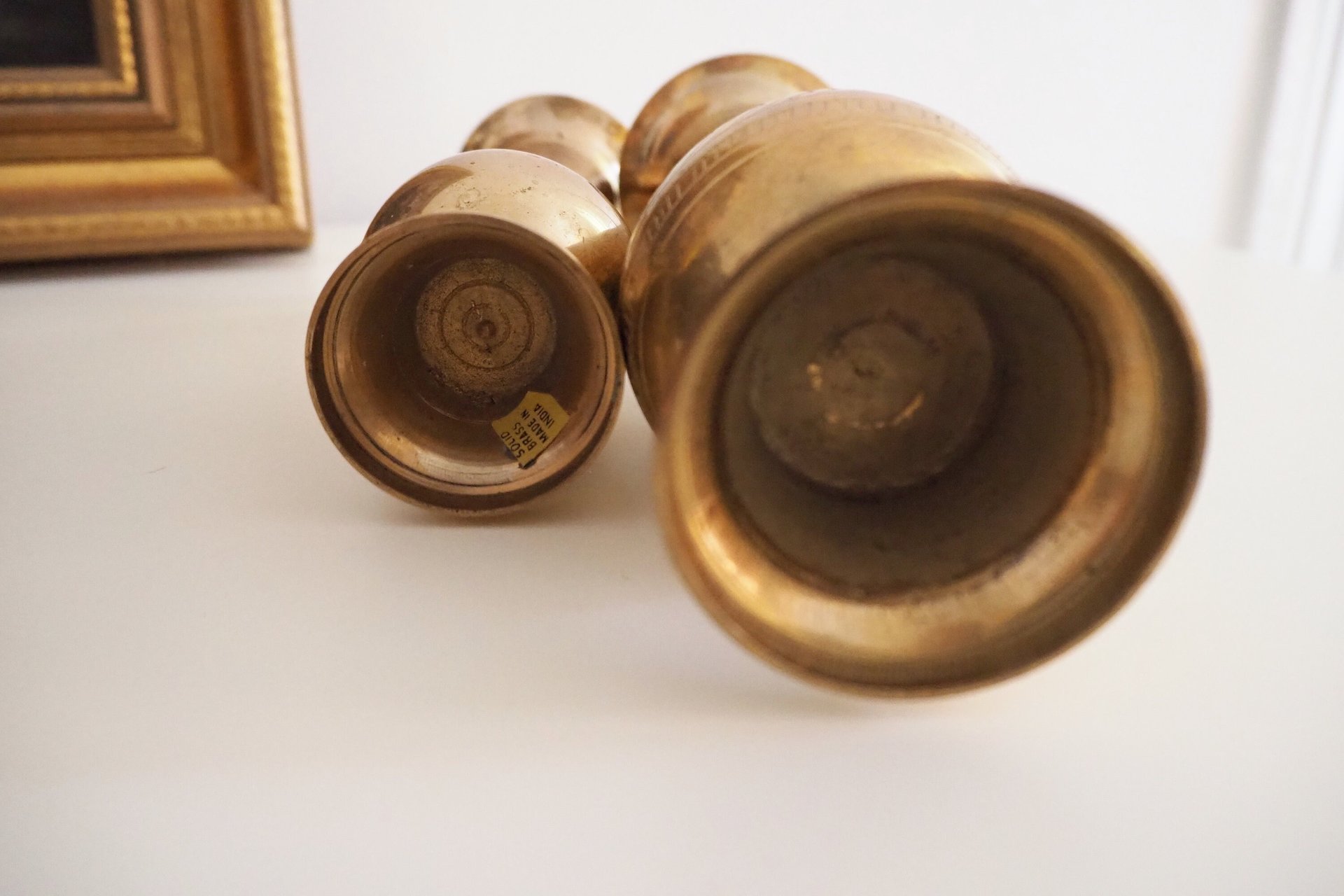 Set of two vintage brass vases | Etched brass vases | Vintage bud vase | Vintage single flower vases | Vintage brass vases
