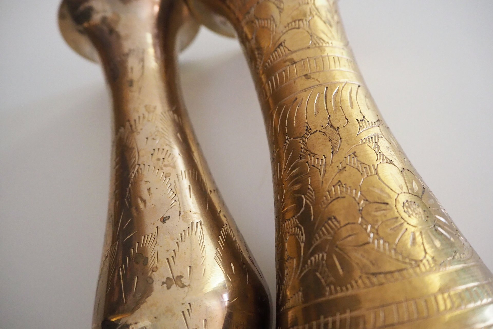 Set of two vintage brass vases | Etched brass vases | Vintage bud vase | Vintage single flower vases | Vintage brass vases
