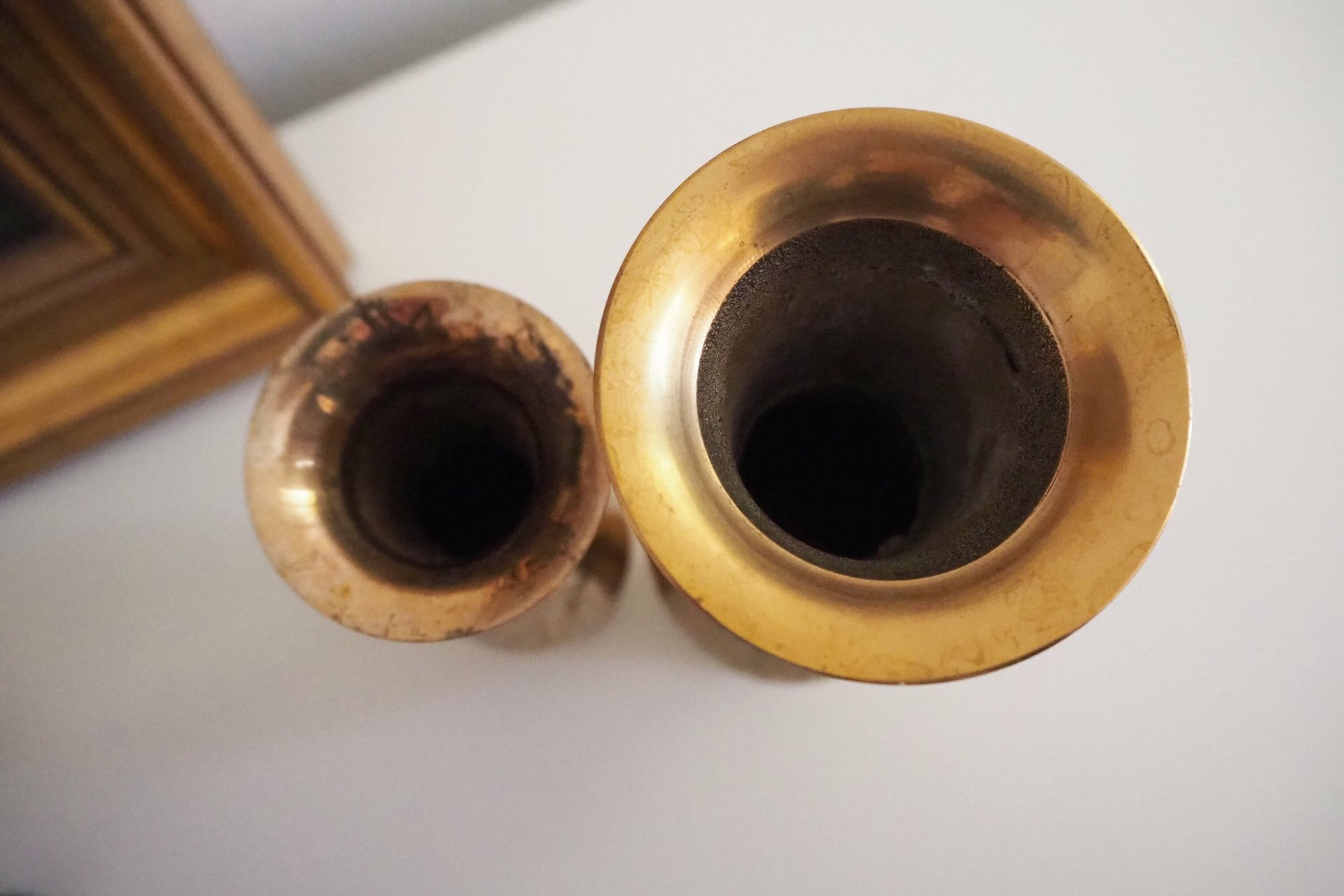 Set of two vintage brass vases | Etched brass vases | Vintage bud vase | Vintage single flower vases | Vintage brass vases