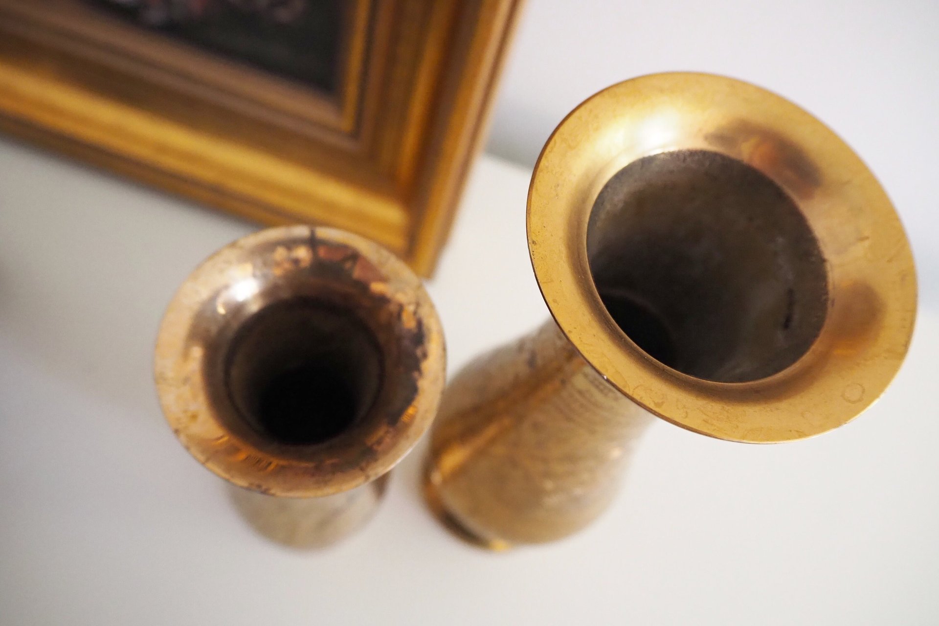 Set of two vintage brass vases | Etched brass vases | Vintage bud vase | Vintage single flower vases | Vintage brass vases