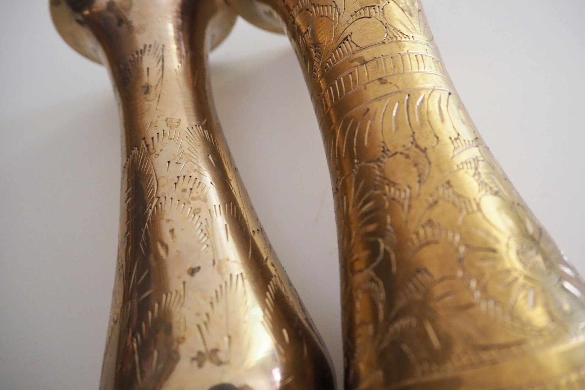 Set of two vintage brass vases | Etched brass vases | Vintage bud vase | Vintage single flower vases | Vintage brass vases