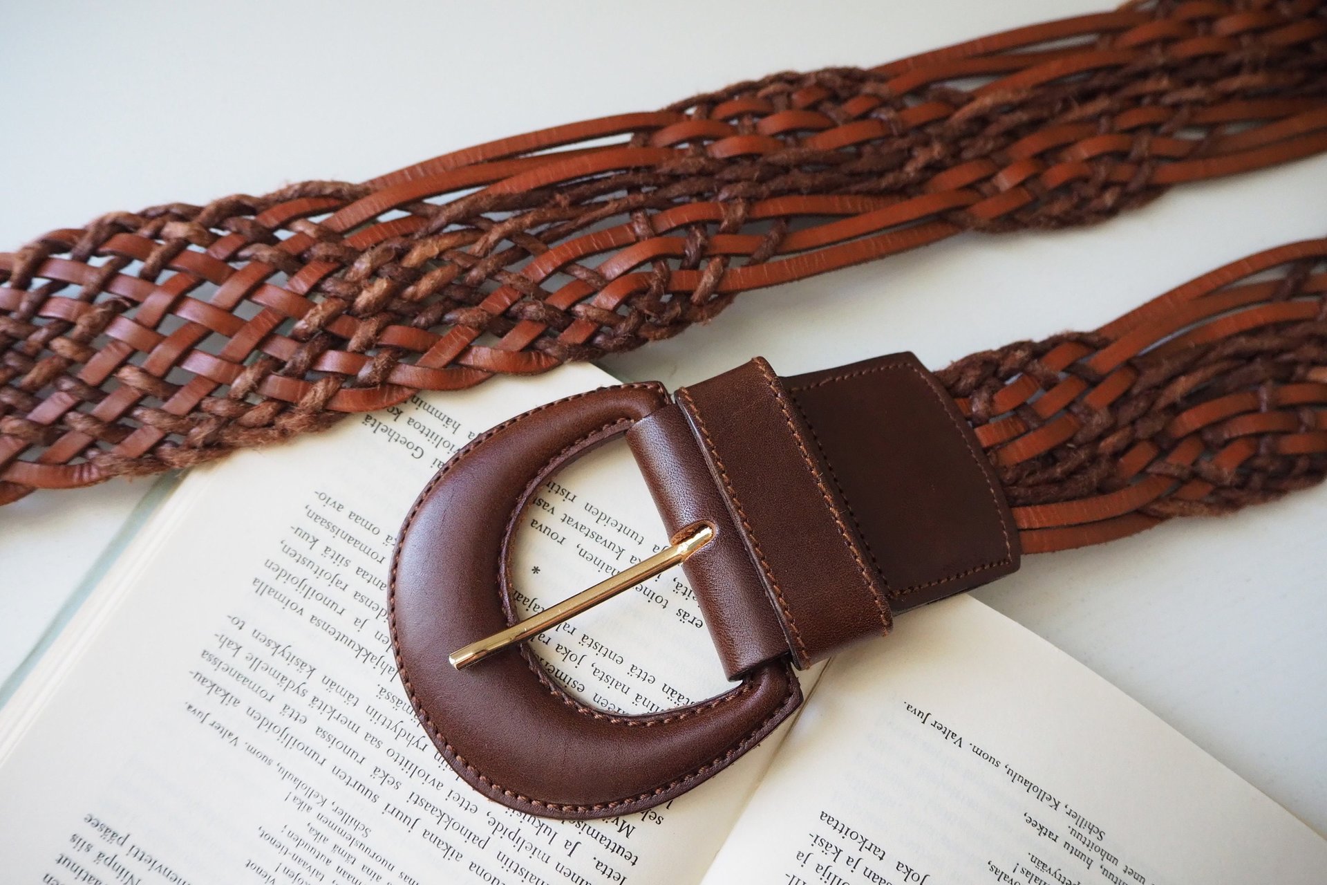 Vintage leather belt | Braided leather belt | Brown leather belt | Made in Italy
