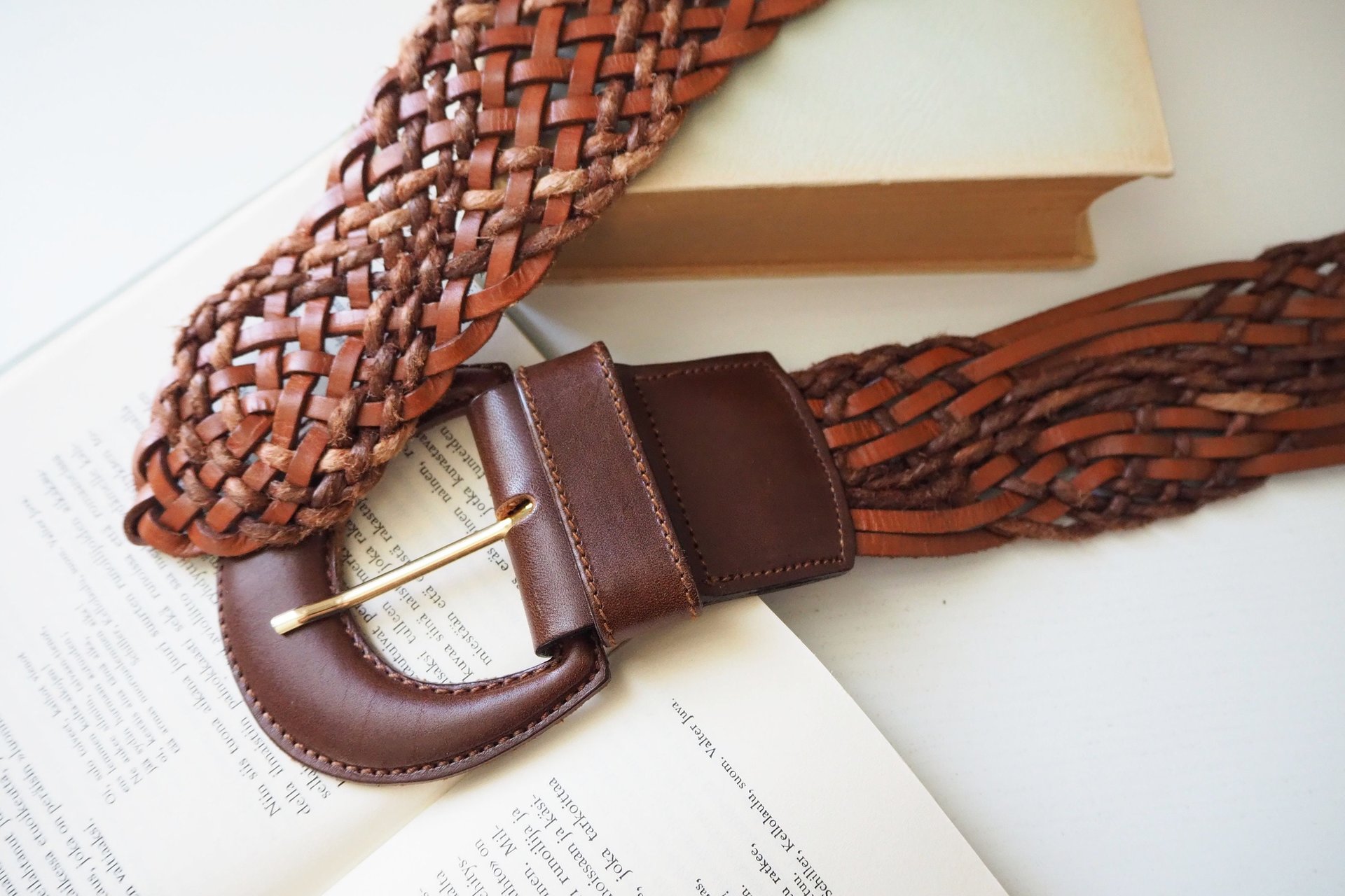 Vintage leather belt | Braided leather belt | Brown leather belt | Made in Italy