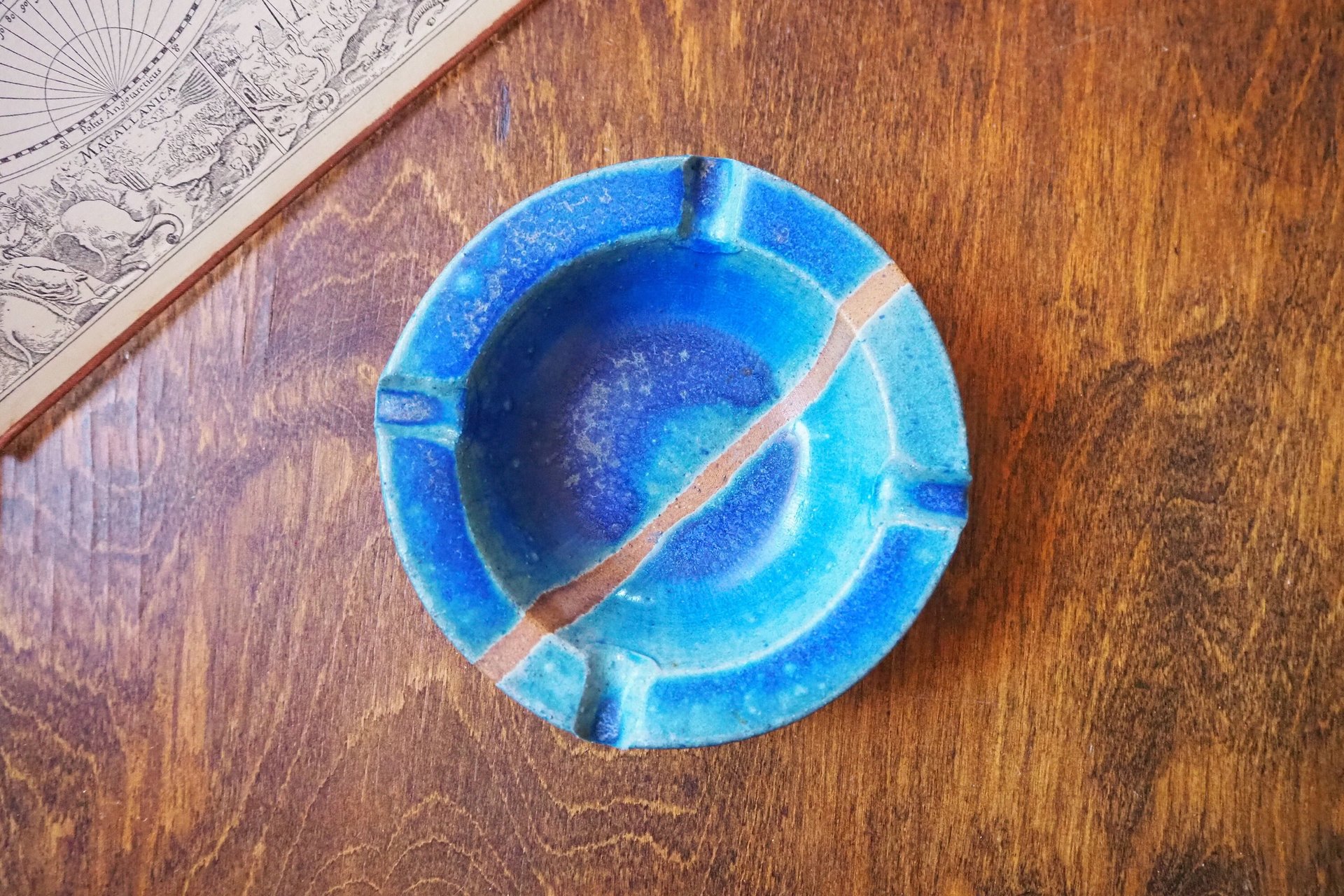 Vintage ceramic ashtray | Blue and turquoise ashtray | Vintage stoneware ashtray | Ceramic ashtray | Vintage ashtray