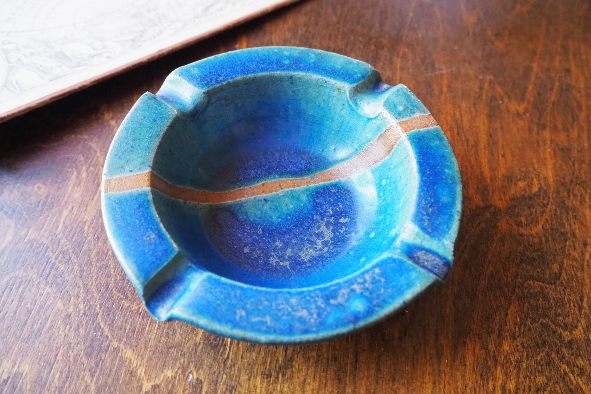 Vintage ceramic ashtray | Blue and turquoise ashtray | Vintage stoneware ashtray | Ceramic ashtray | Vintage ashtray