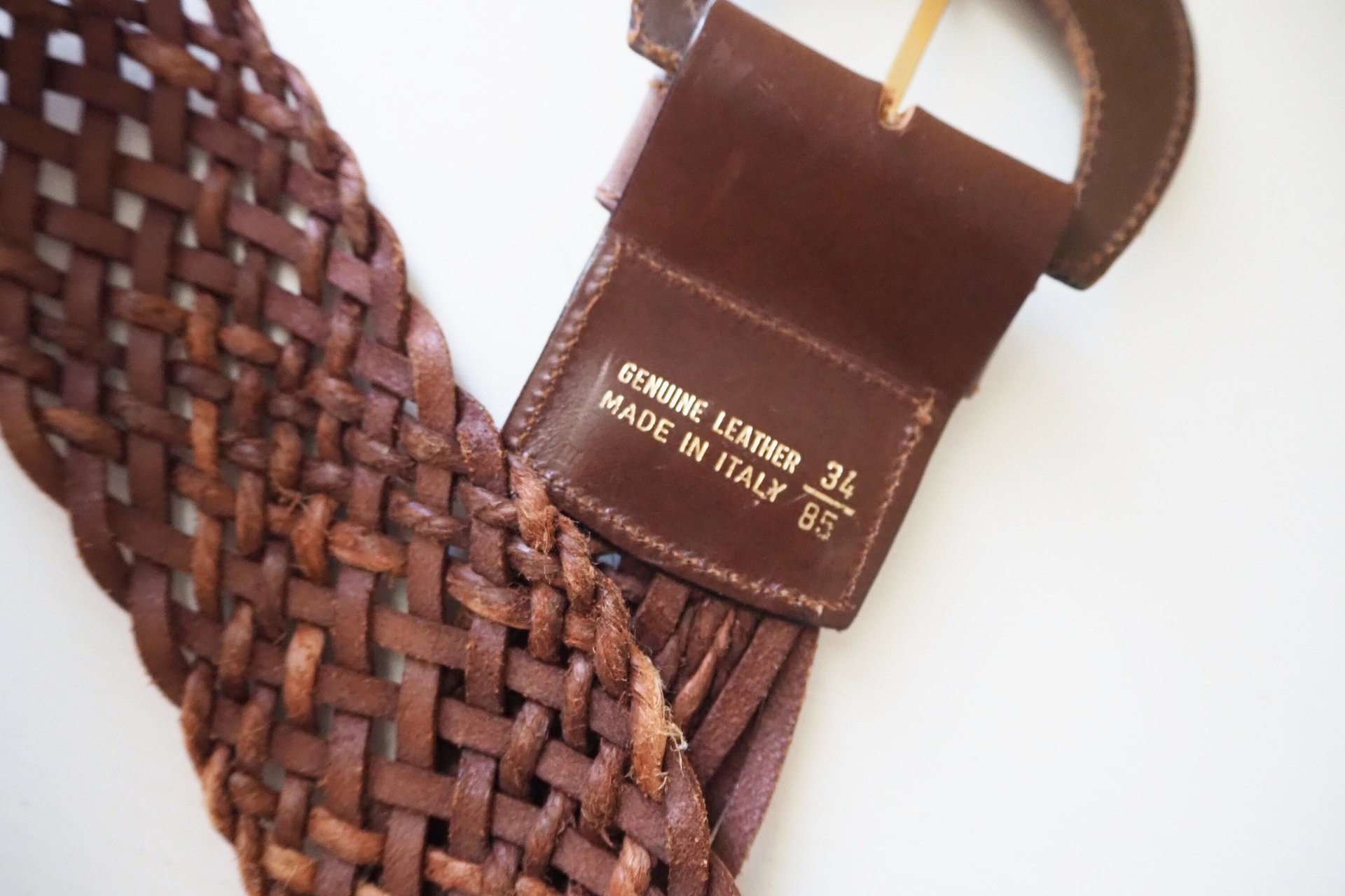 Vintage leather belt | Braided leather belt | Brown leather belt | Made in Italy