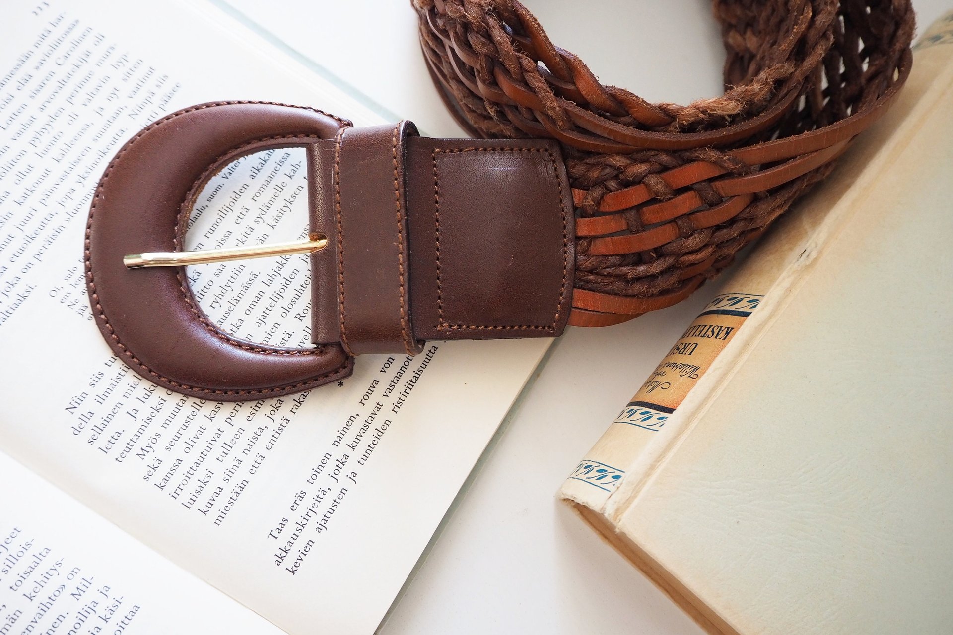 Vintage leather belt | Braided leather belt | Brown leather belt | Made in Italy