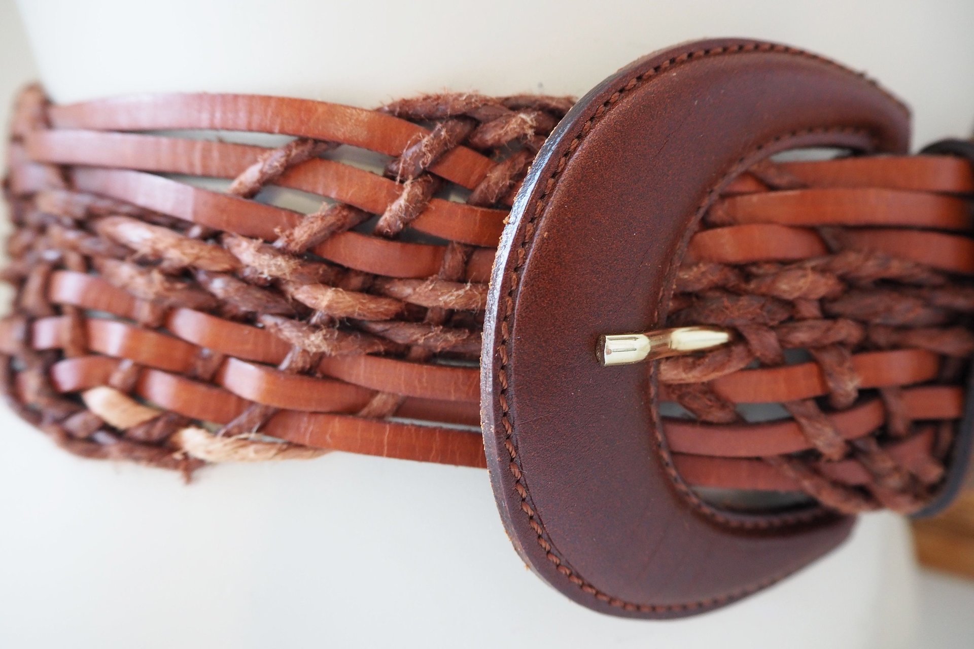 Vintage leather belt | Braided leather belt | Brown leather belt | Made in Italy