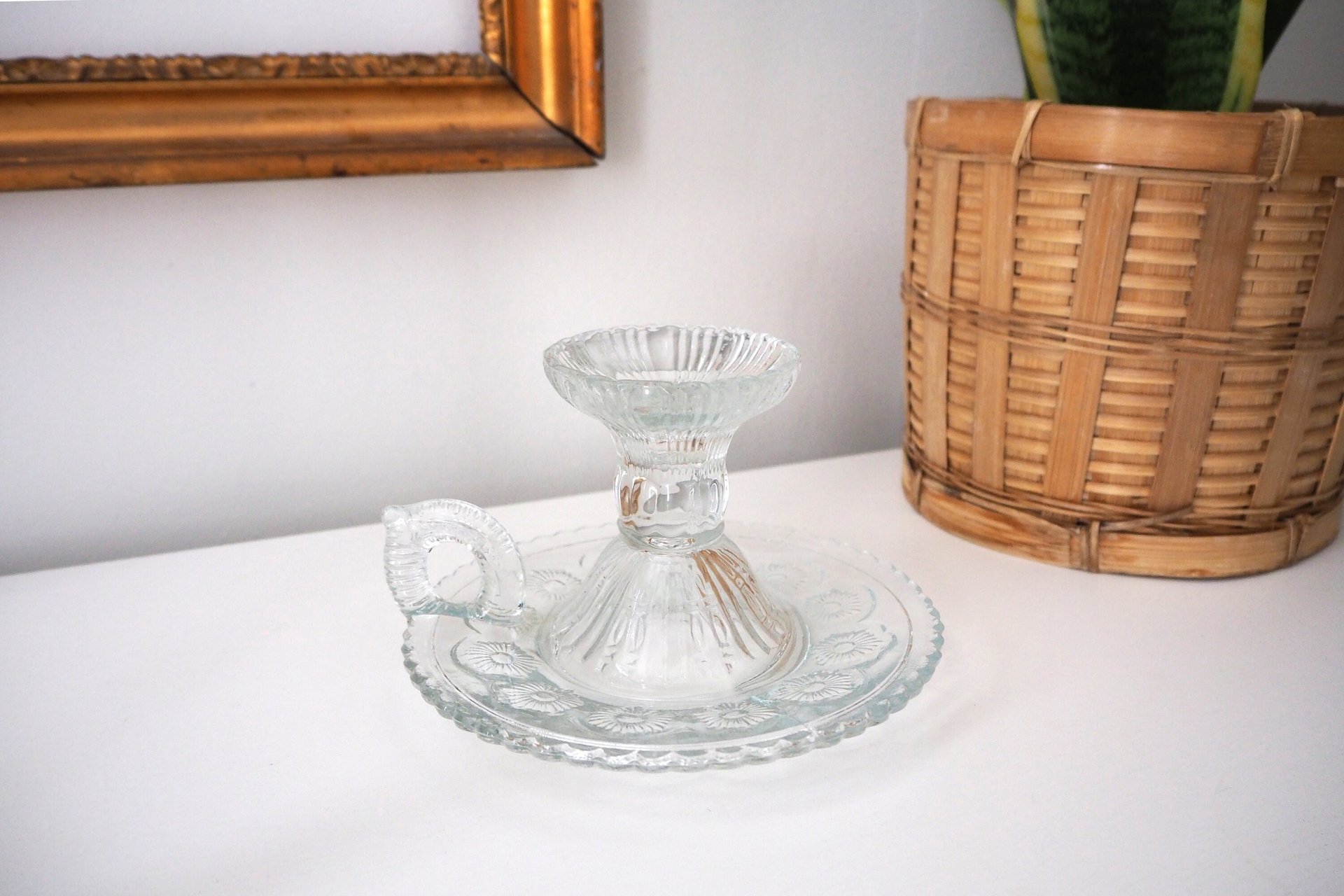 Vintage candlestick holder | Glass candlestick holder | Vintage glass candle holder | Vintage chamber style candle holder