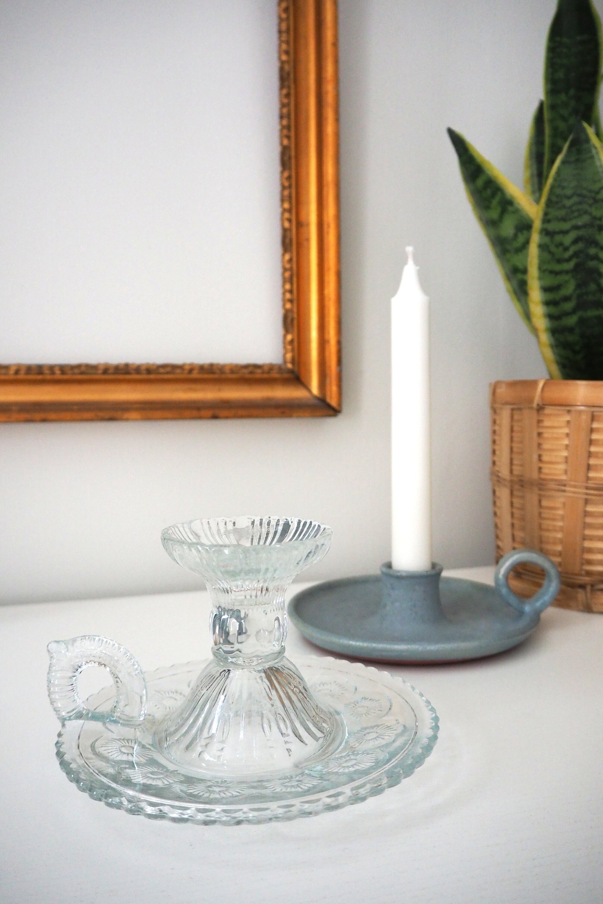 Vintage candlestick holder | Glass candlestick holder | Vintage glass candle holder | Vintage chamber style candle holder