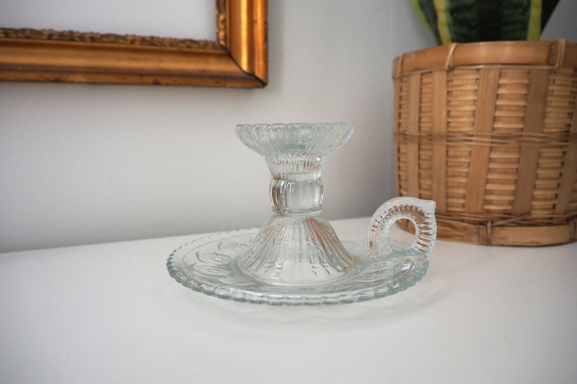 Vintage candlestick holder | Glass candlestick holder | Vintage glass candle holder | Vintage chamber style candle holder