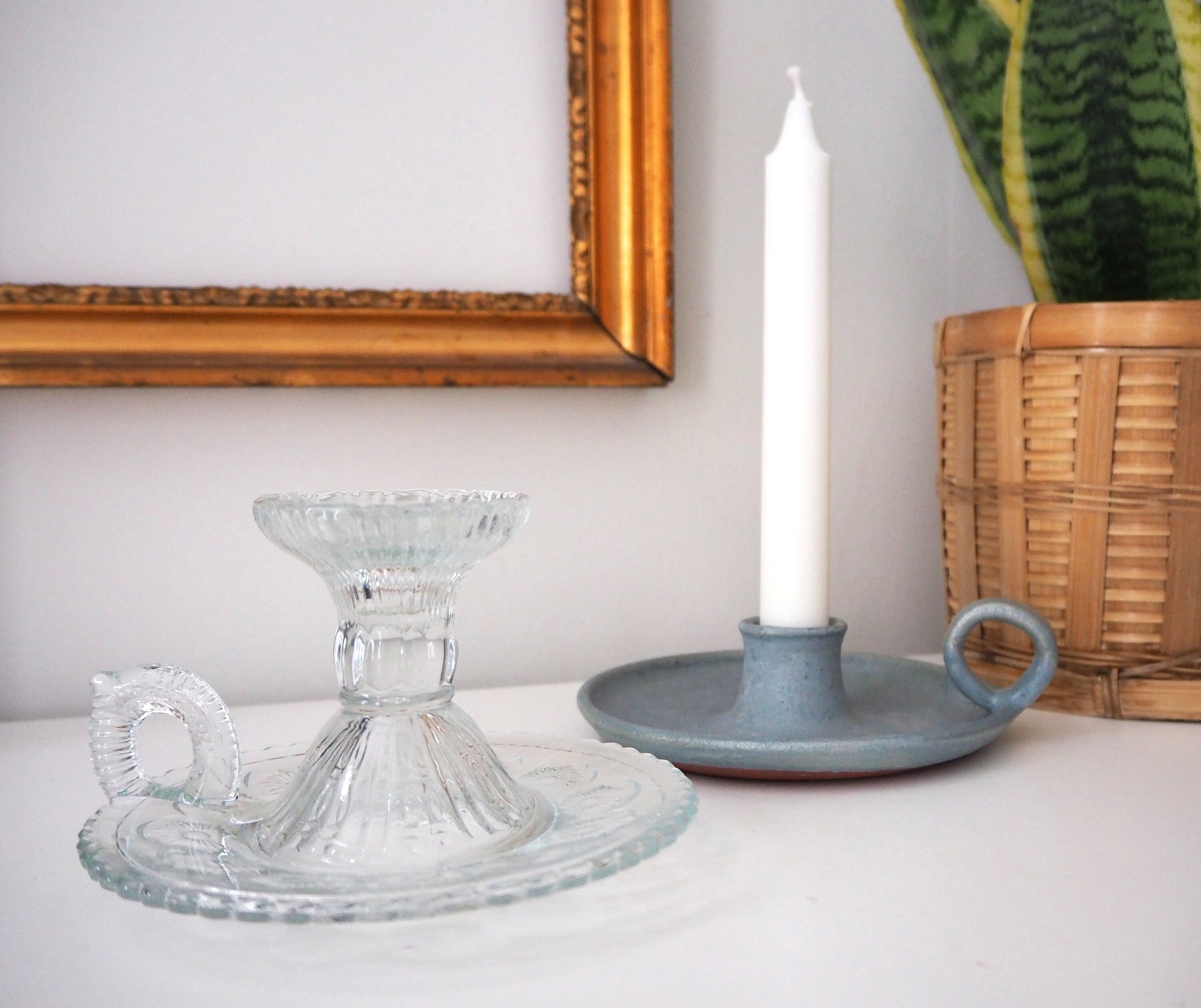 Vintage candlestick holder | Glass candlestick holder | Vintage glass candle holder | Vintage chamber style candle holder