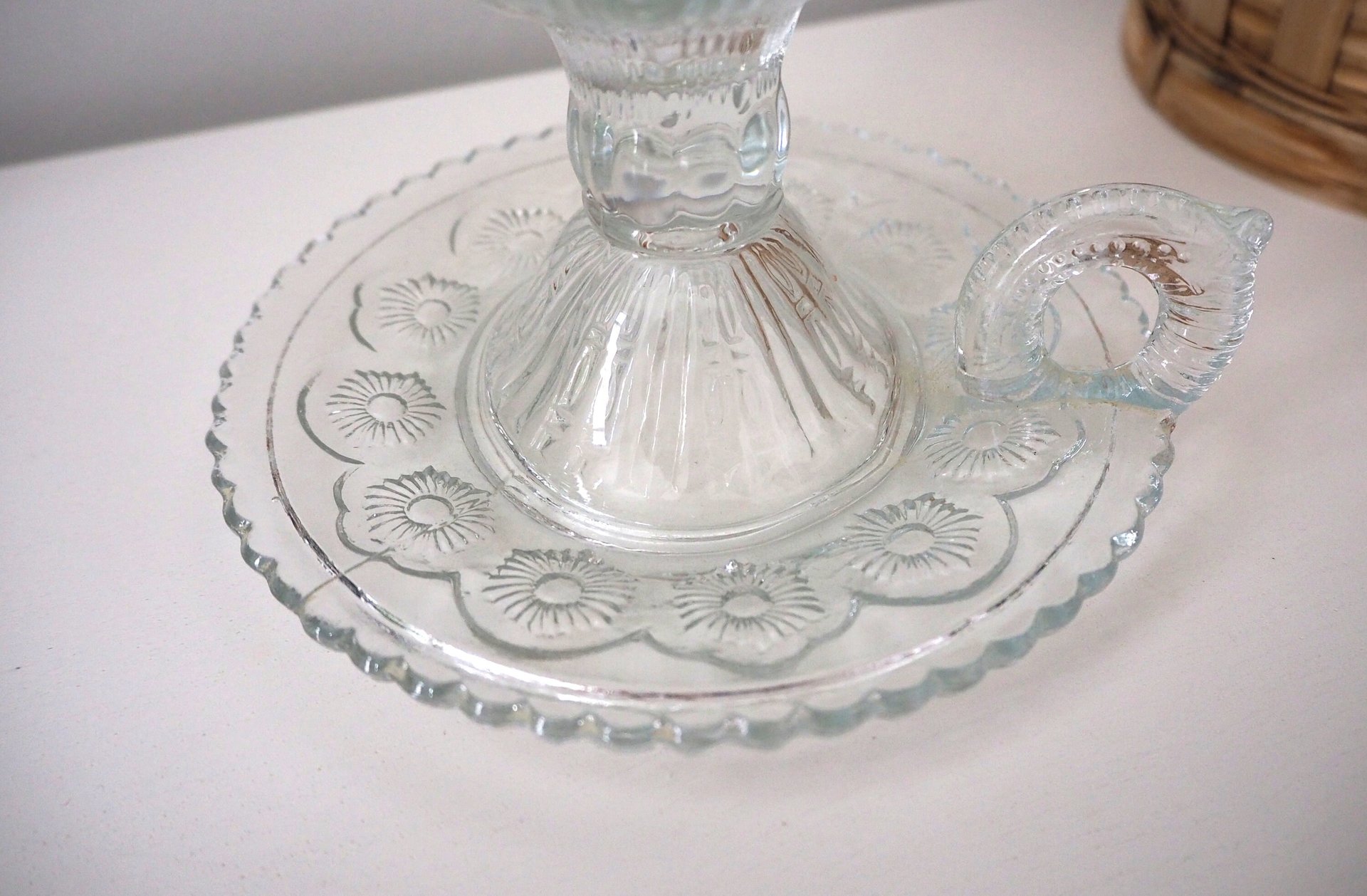 Vintage candlestick holder | Glass candlestick holder | Vintage glass candle holder | Vintage chamber style candle holder