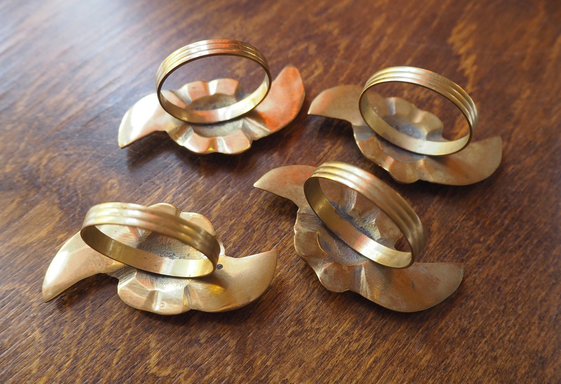 Vintage brass napkin rings | Set of four vintage napkin rings | Vintage rose napkin rings | Set of four brass napkin rings