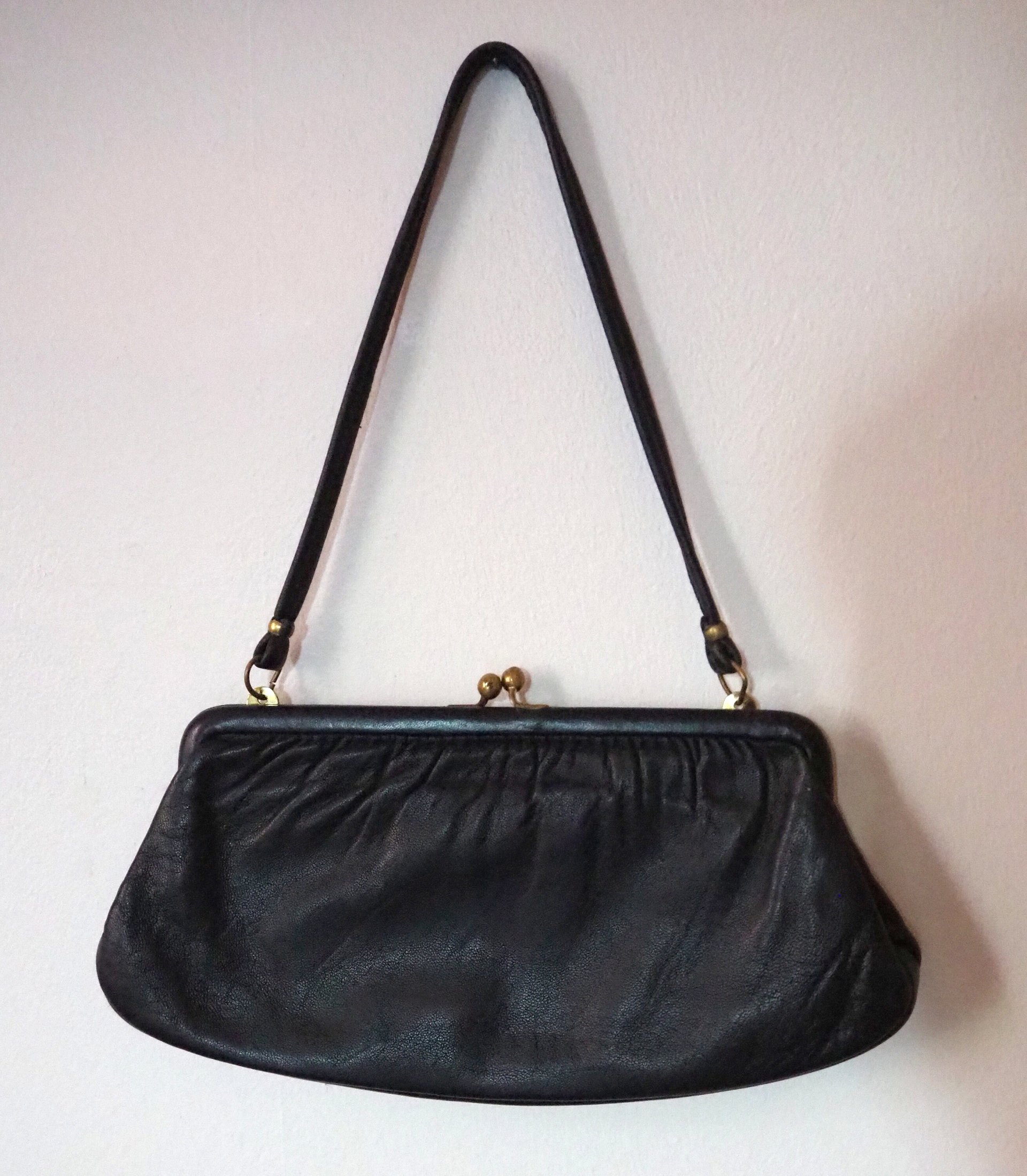 Vintage leather purse bag | Vintage leather bag | Black purse bag | Vintage leather clutch | Vintage purse