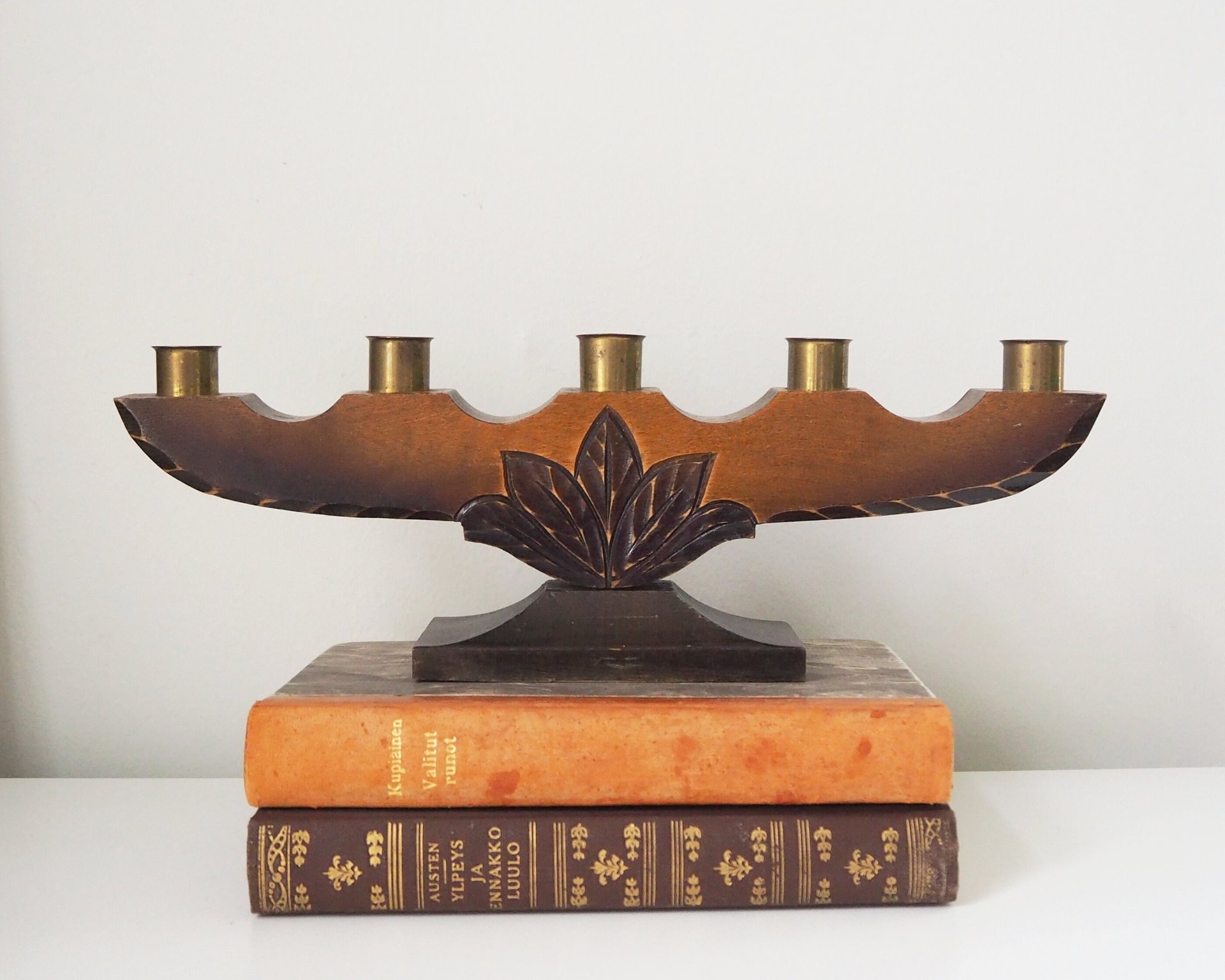 Vintage wooden candelabra | Wooden candelabra | Five arm wooden candlestick holder